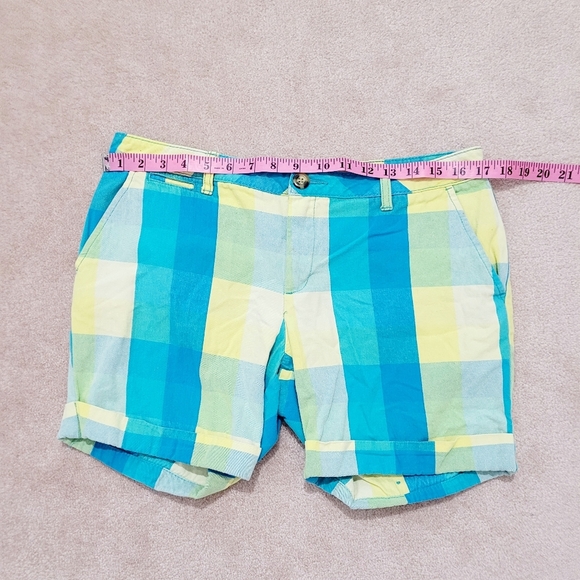 Faded Glory Women's 100% Cotton Ultra Aqua Plaid Shorts Size 10 Y2K Flat Front - Picture 4 of 8